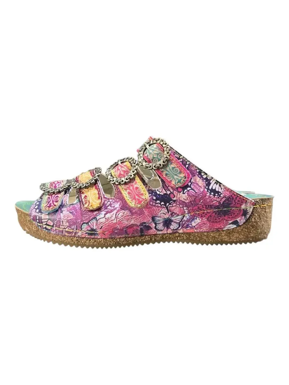 L'Artiste by Spring Step Blessing Floral Butterfly Embossed Leather Wedge Slides